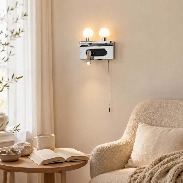 Luneth Bedside Wall Sconce with Glass Globes and Reading Light