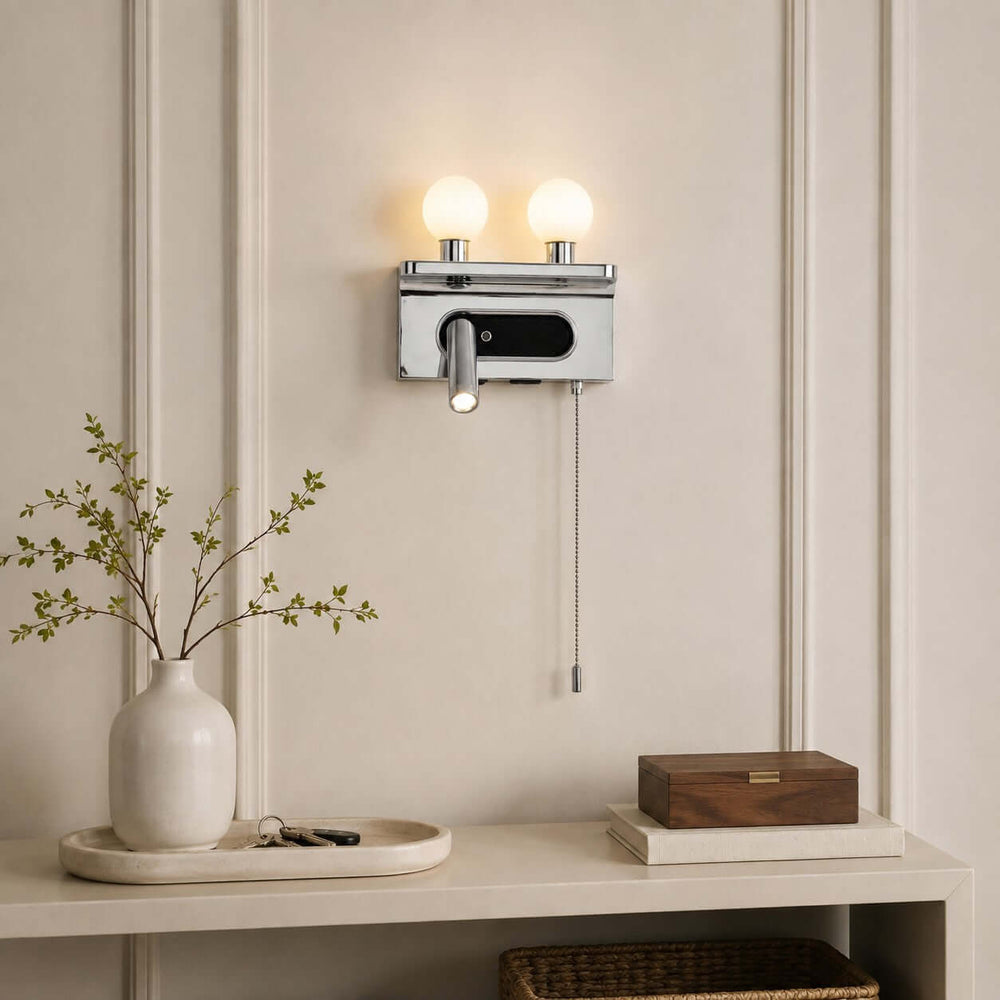 Luneth Bedside Wall Sconce with Glass Globes and Reading Light