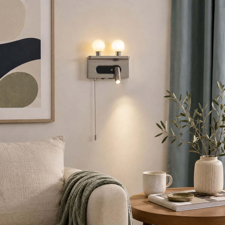 Luneth Bedside Wall Sconce with Glass Globes and Reading Light