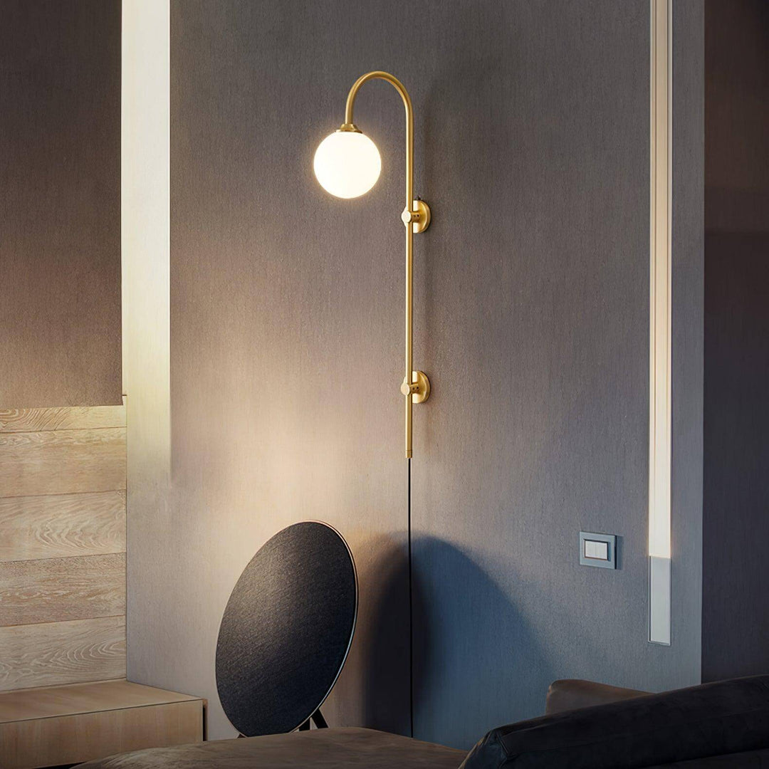 Lunivex Plug In Wall Lamp – Spherical Brass Postmodern Wall Sconce