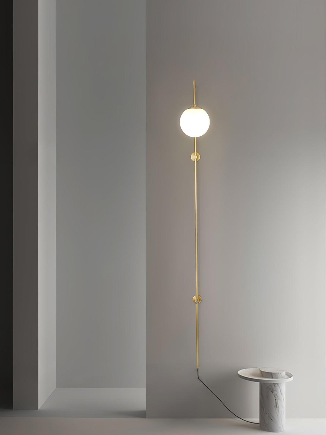 Lunivex Plug In Wall Lamp – Spherical Brass Postmodern Wall Sconce