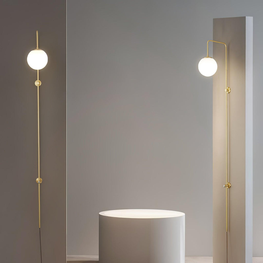 Lunivex Plug In Wall Lamp – Spherical Brass Postmodern Wall Sconce