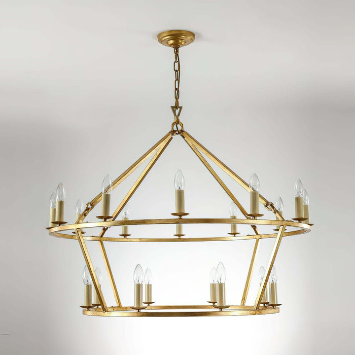 Luvo Serin chandelier in gold with 12 lights for modern dining room, showcasing mid-century design.
