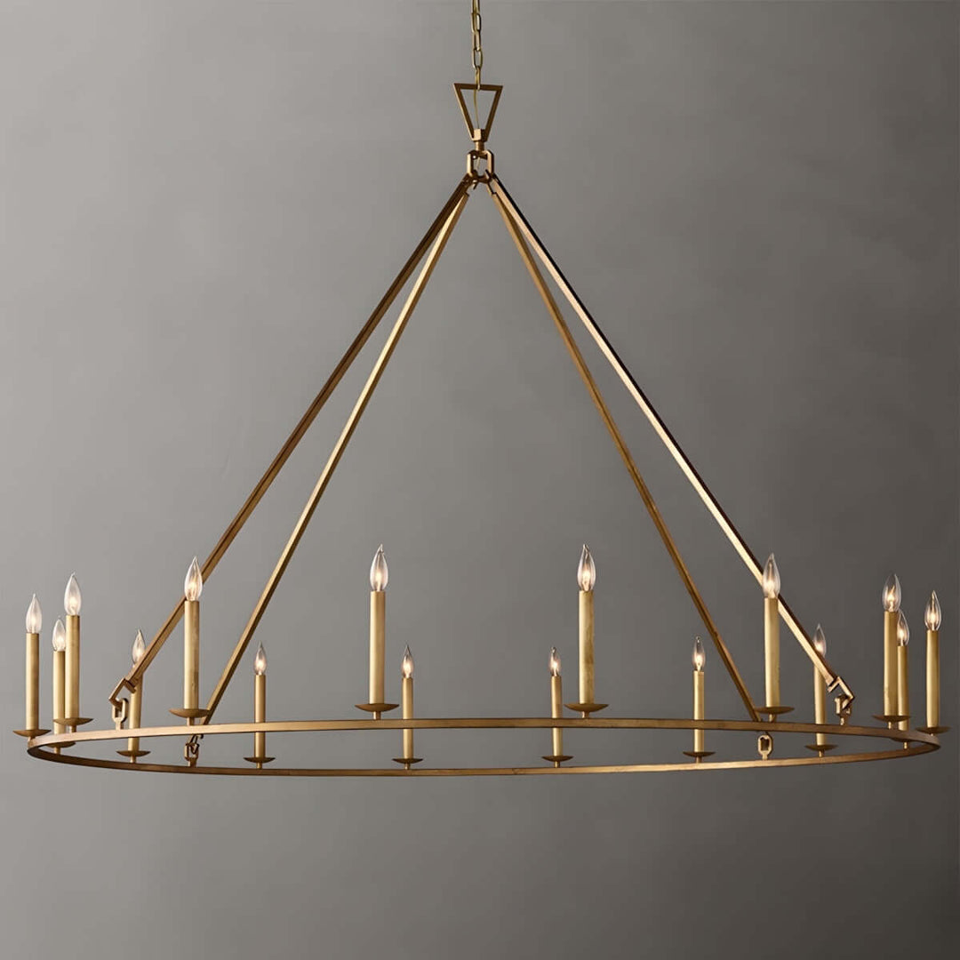 Luvo Serin Chandelier in gold finish, modern design, featuring 12 candle lights, perfect for dining room lighting.