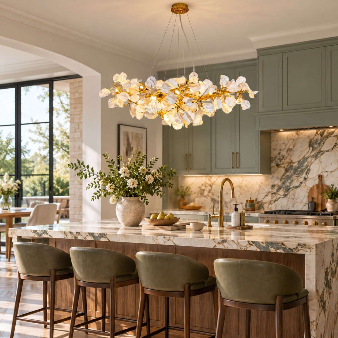Maevori Ceramic Linear Chandelier with Gold Branch Frame for Dining