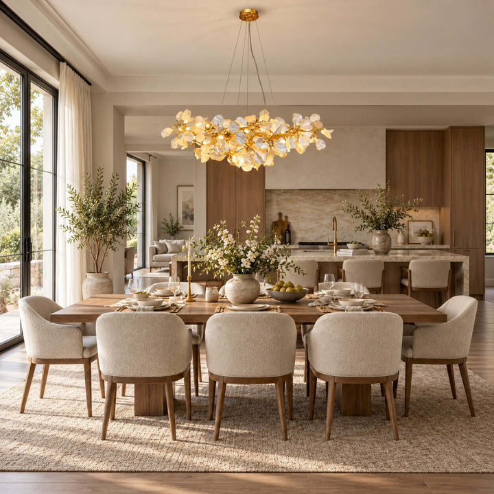 Maevori Ceramic Linear Chandelier with Gold Branch Frame for Dining