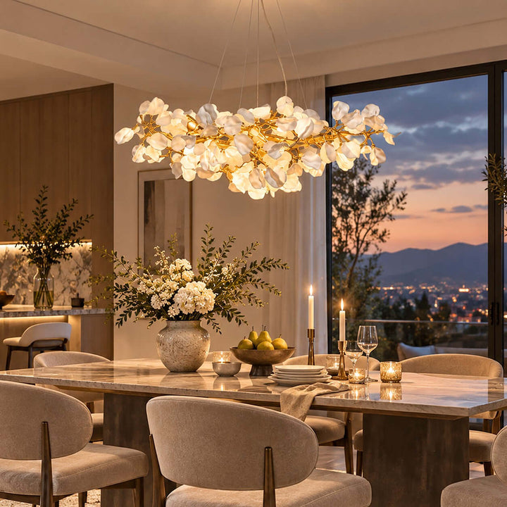 Maevori Ceramic Linear Chandelier with Gold Branch Frame for Dining