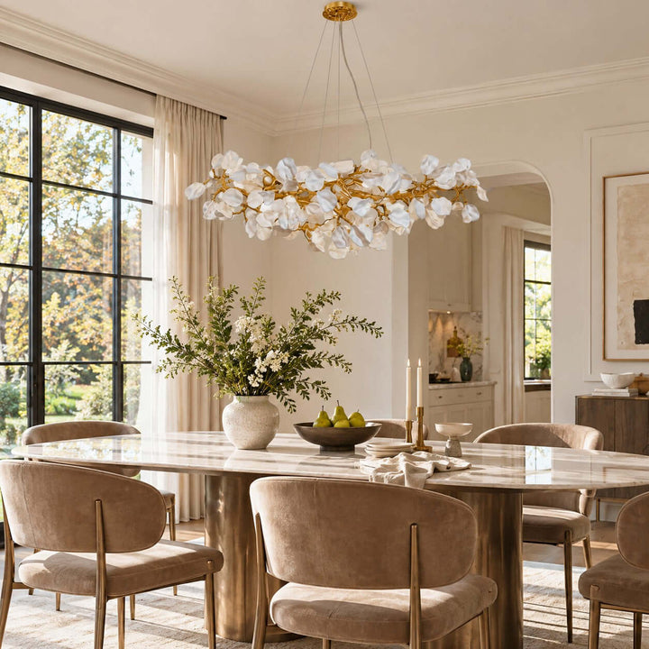 Maevori Ceramic Linear Chandelier with Gold Branch Frame for Dining