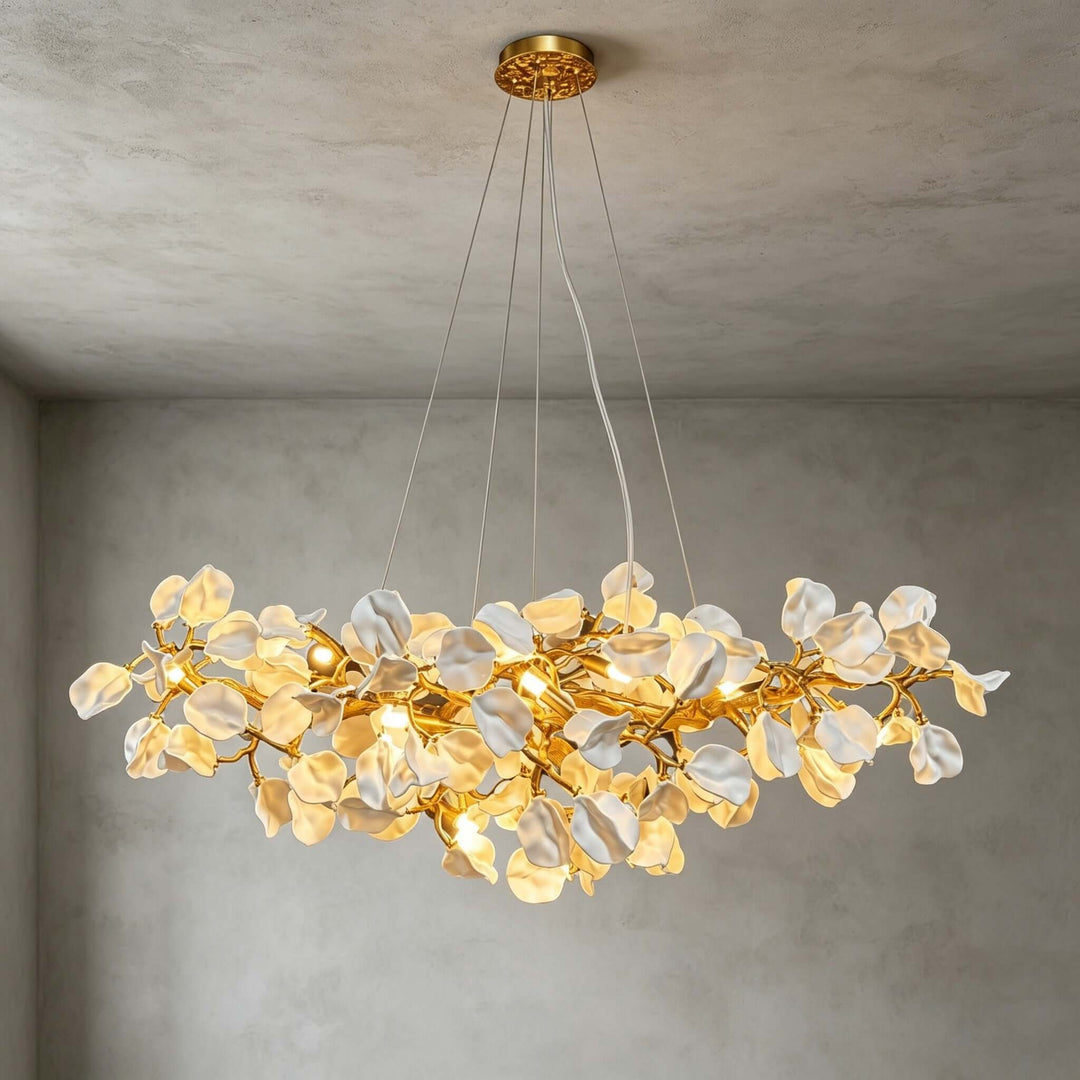 Maevori Ceramic Linear Chandelier with Gold Branch Frame for Dining