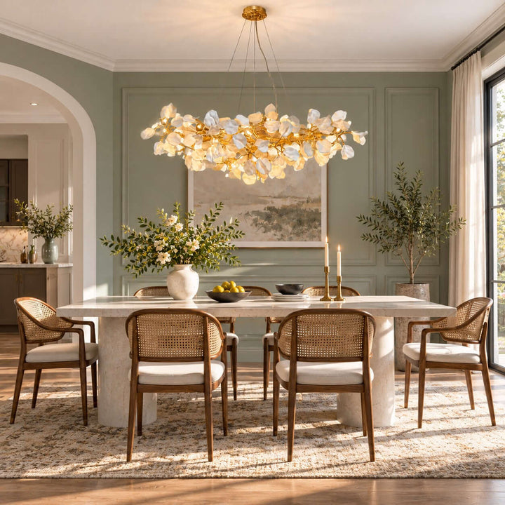 Maevori Ceramic Linear Chandelier with Gold Branch Frame for Dining