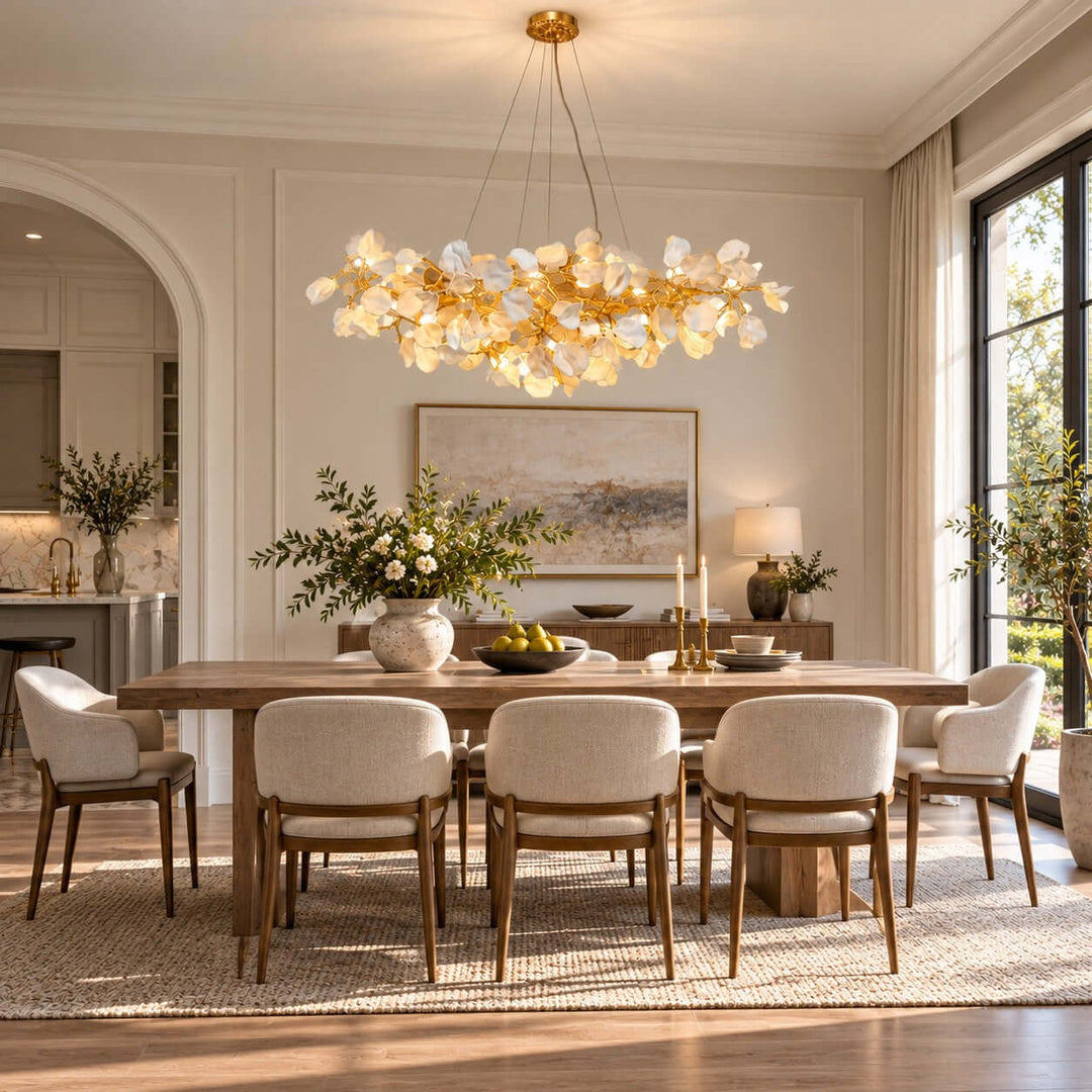 Maevori Ceramic Linear Chandelier with Gold Branch Frame for Dining