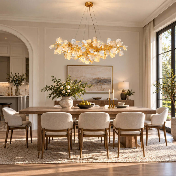Maevori Ceramic Linear Chandelier with Gold Branch Frame for Dining