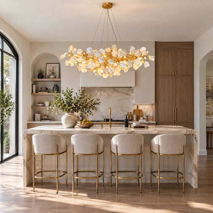 Maevori Ceramic Linear Chandelier with Gold Branch Frame for Dining