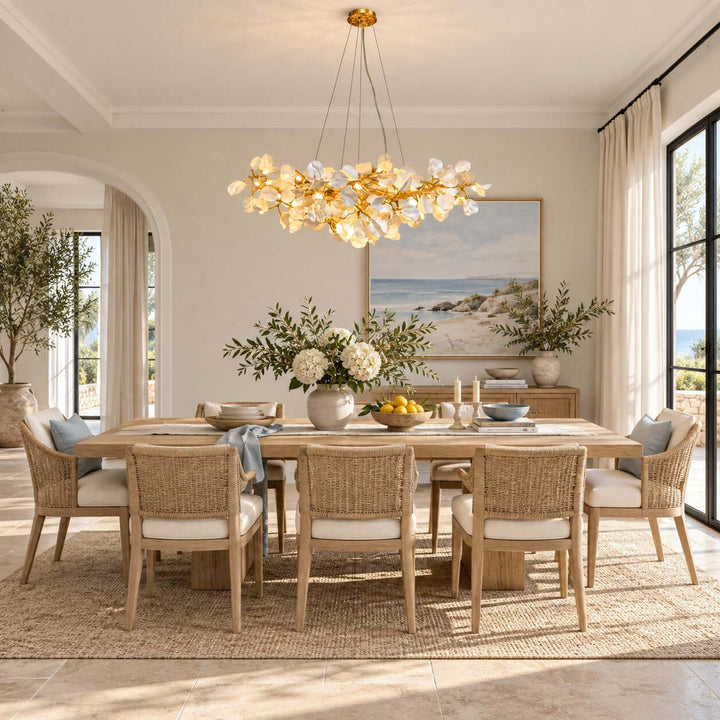 Maevori Ceramic Linear Chandelier with Gold Branch Frame for Dining