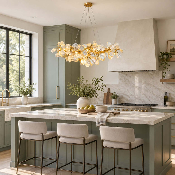 Maevori Ceramic Linear Chandelier with Gold Branch Frame for Dining