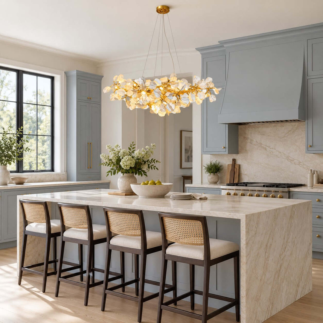 Maevori Ceramic Linear Chandelier with Gold Branch Frame for Dining