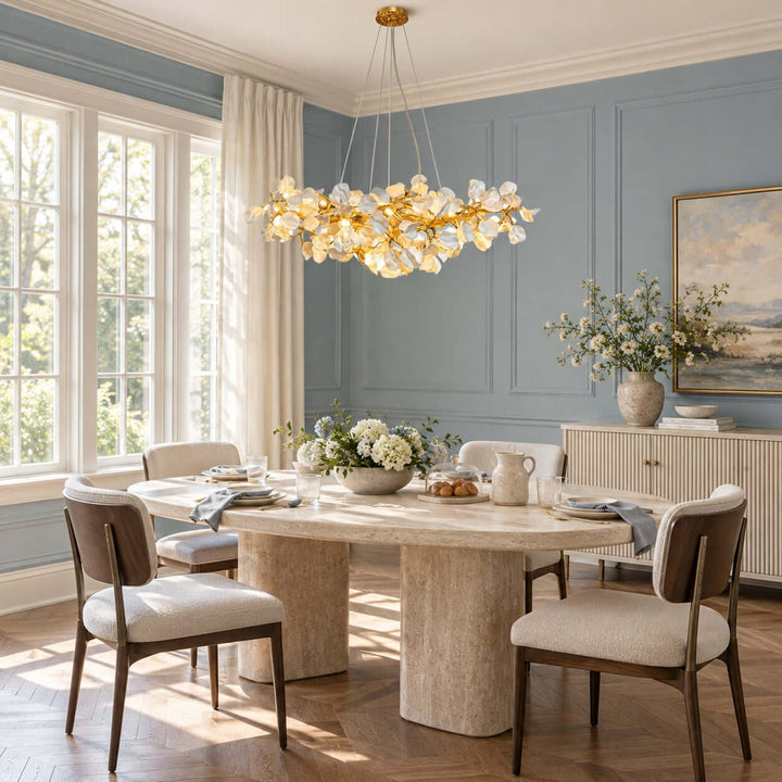 Maevori Ceramic Linear Chandelier with Gold Branch Frame for Dining