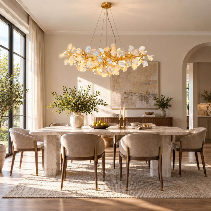 Maevori Ceramic Linear Chandelier with Gold Branch Frame for Dining