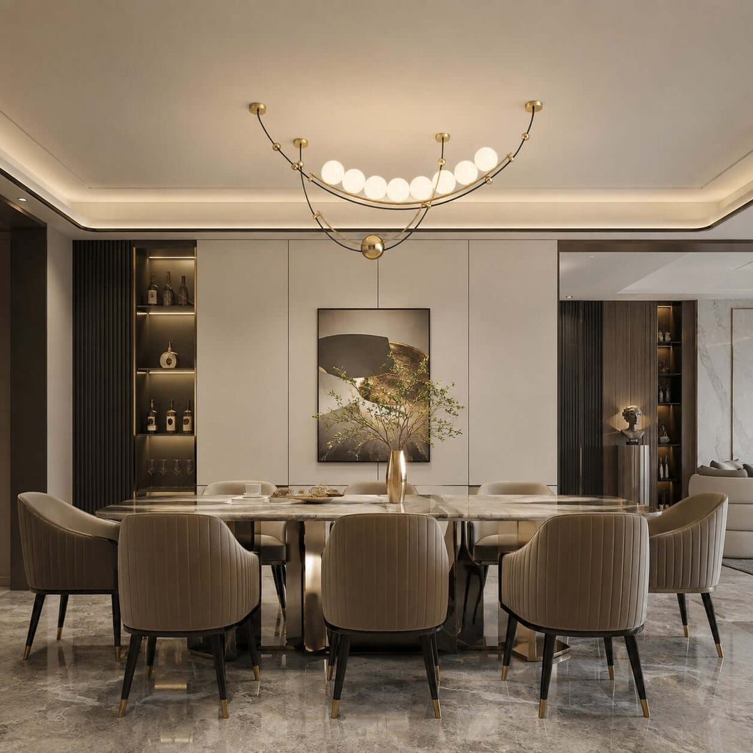 Mardek Linear Dining Chandelier with Soft Acrylic Globe Lighting
