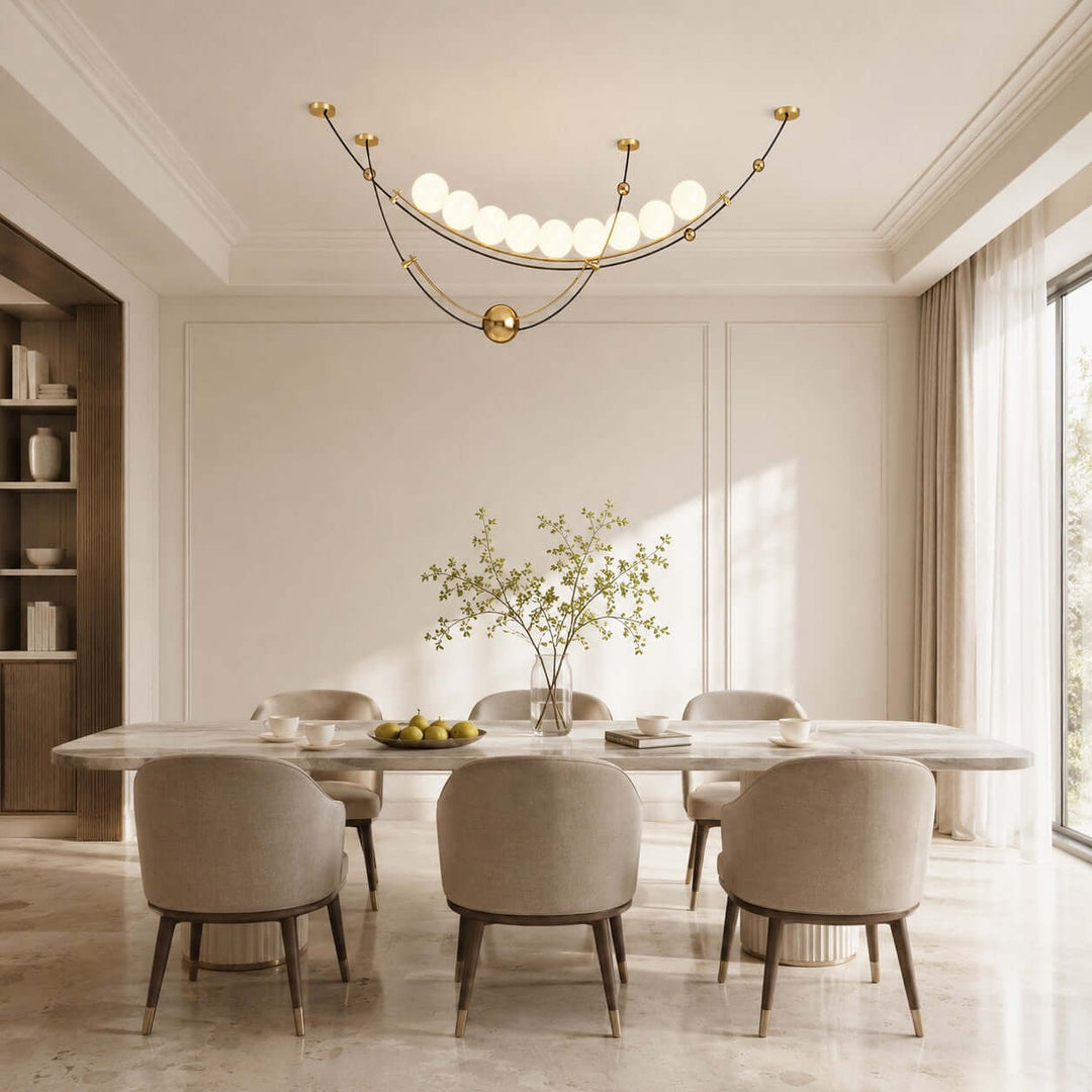 Mardek Linear Dining Chandelier with Soft Acrylic Globe Lighting