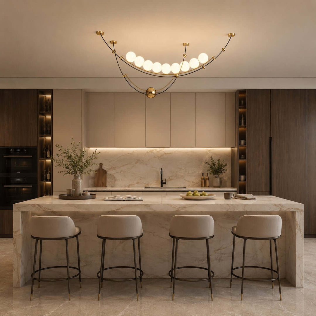 Mardek Linear Dining Chandelier with Soft Acrylic Globe Lighting