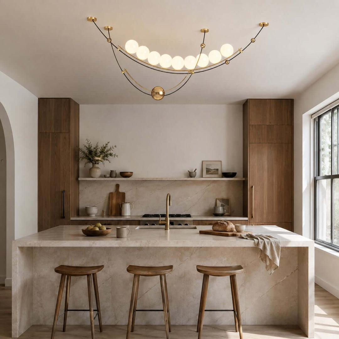 Mardek Linear Dining Chandelier with Soft Acrylic Globe Lighting