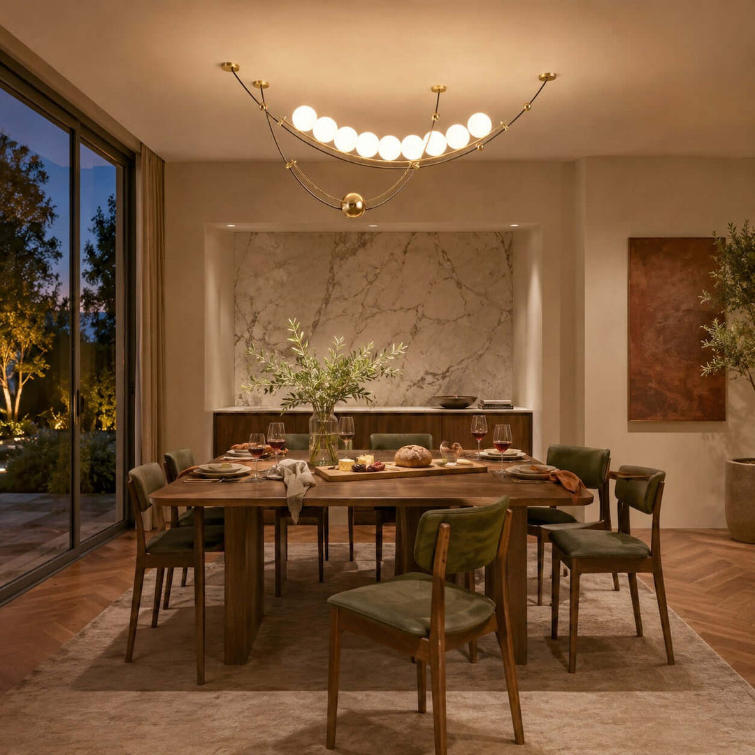 Mardek Linear Dining Chandelier with Soft Acrylic Globe Lighting