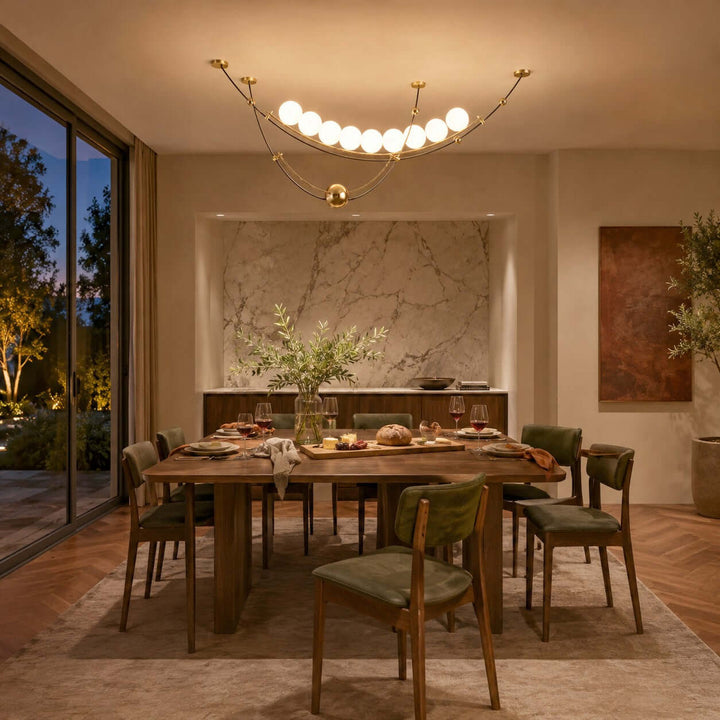 Mardek Linear Dining Chandelier with Soft Acrylic Globe Lighting