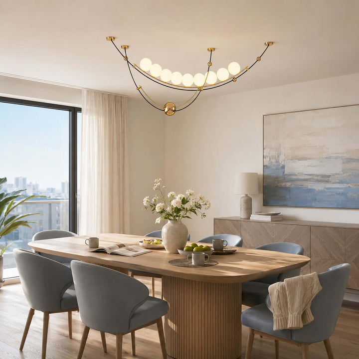 Mardek Linear Dining Chandelier with Soft Acrylic Globe Lighting
