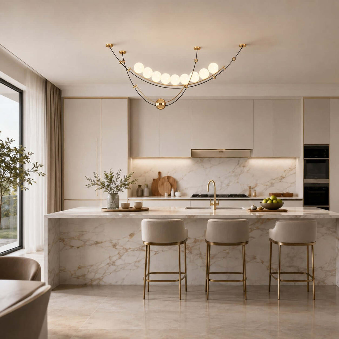 Mardek Linear Dining Chandelier with Soft Acrylic Globe Lighting
