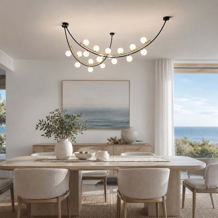 Marella Modern Curved Glass Linear Chandelier for Kitchen Island