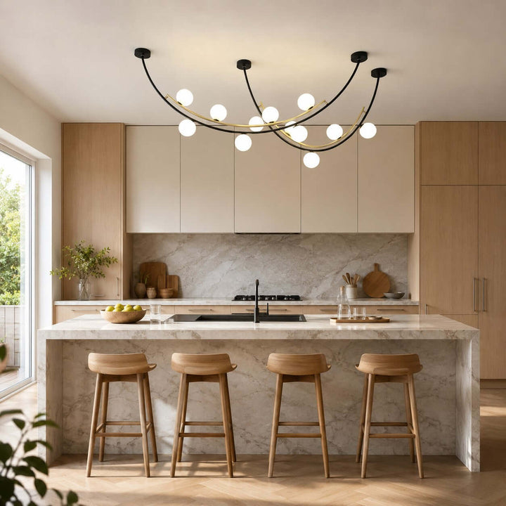 Marella Modern Curved Glass Linear Chandelier for Kitchen Island