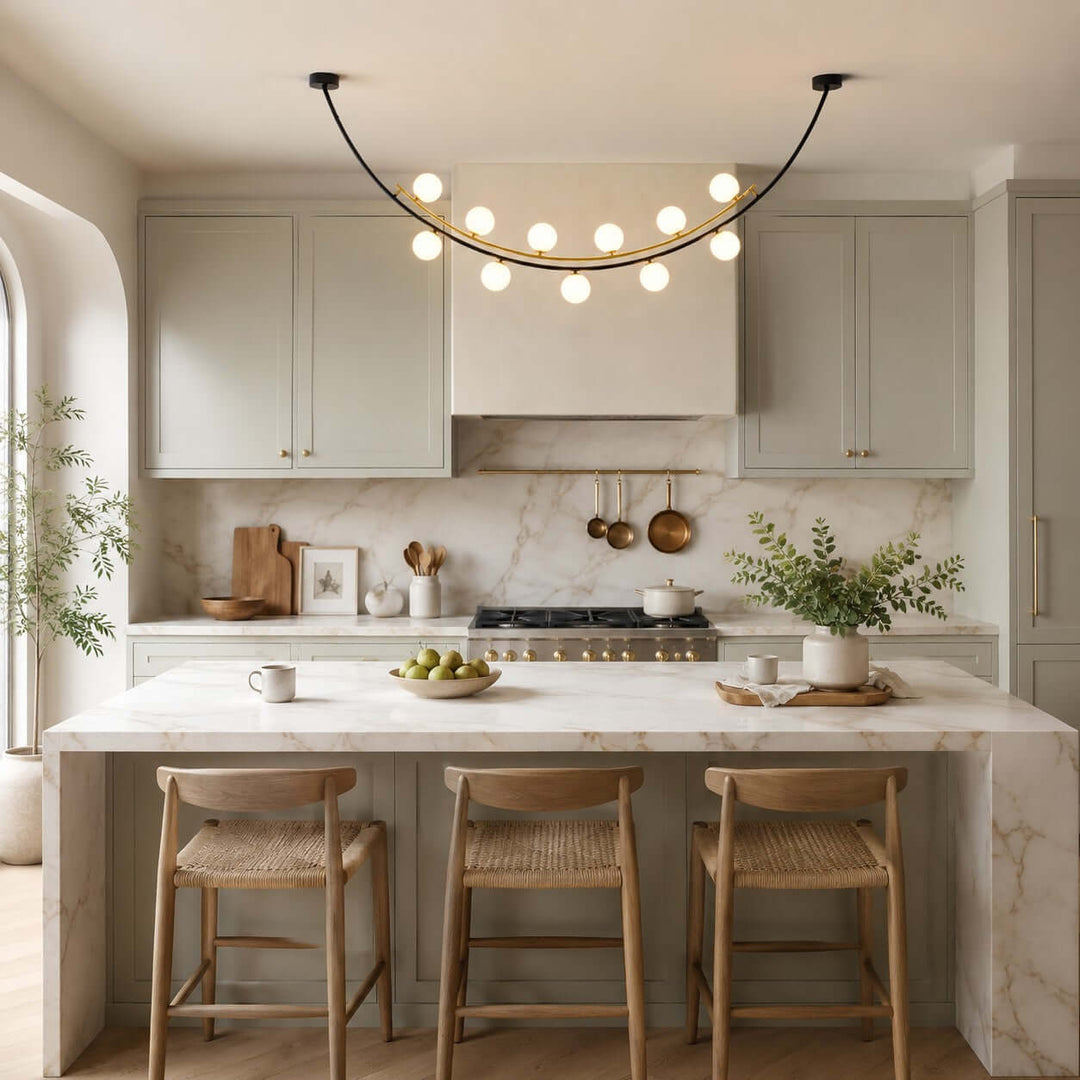 Marella Modern Curved Glass Linear Chandelier for Kitchen Island