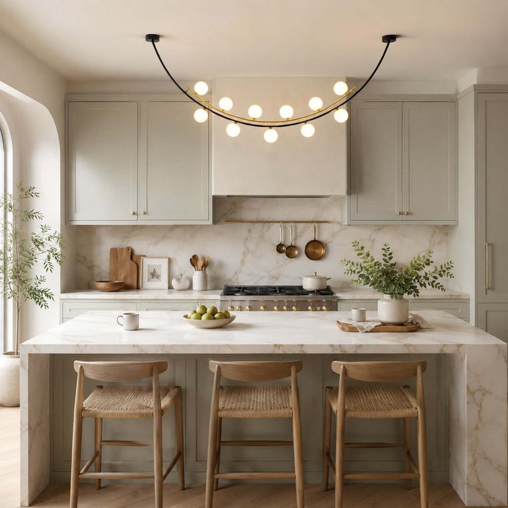 Marella Modern Curved Glass Linear Chandelier for Kitchen Island