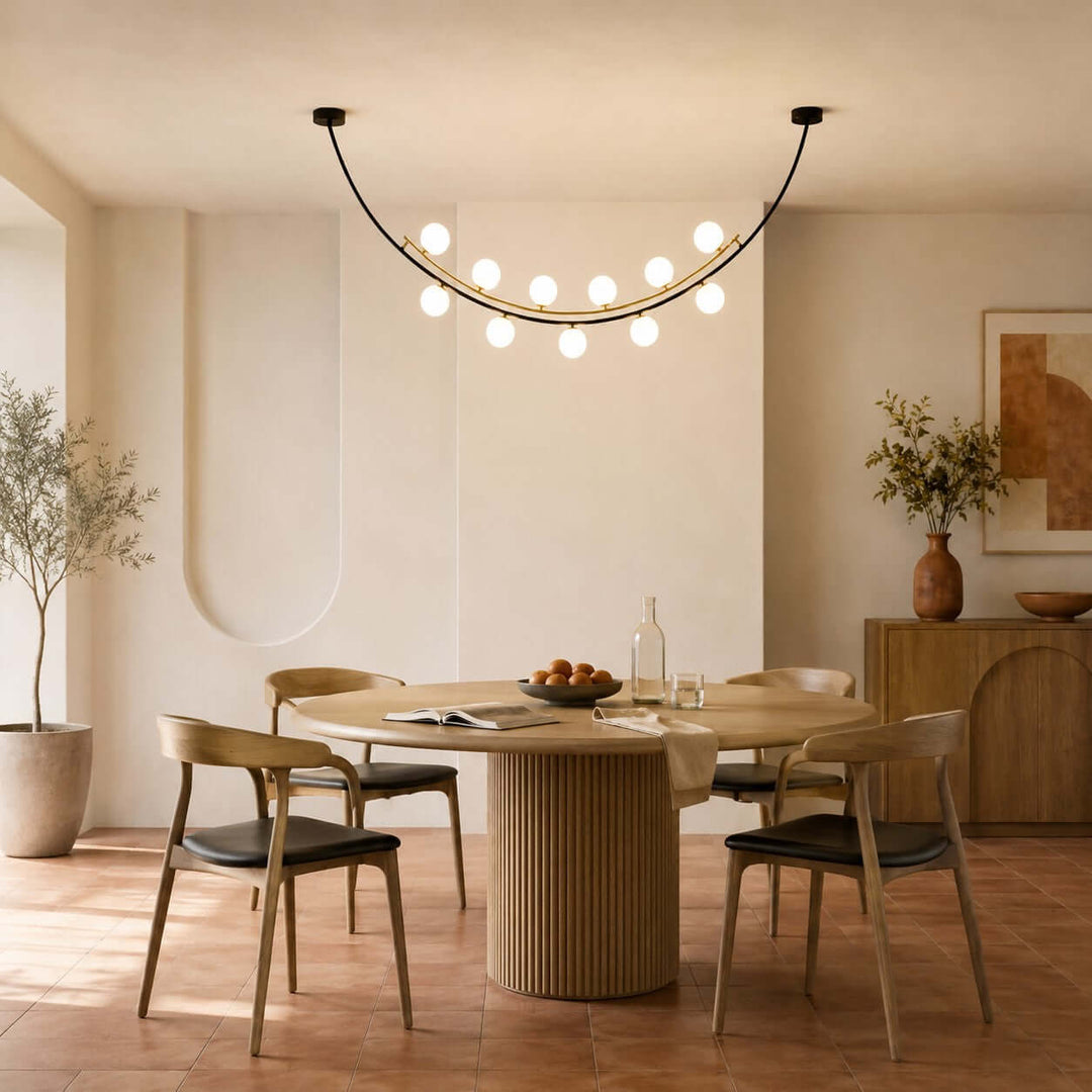 Marella Modern Curved Glass Linear Chandelier for Kitchen Island