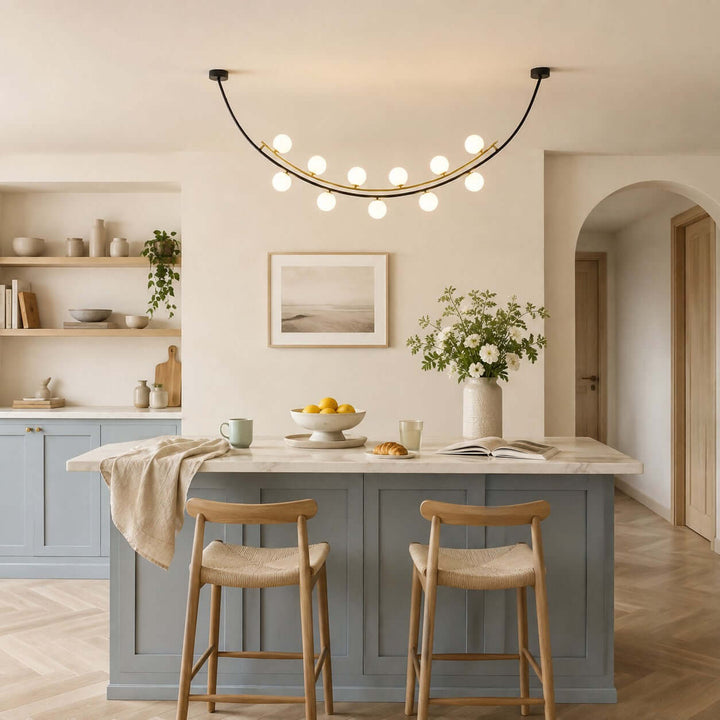 Marella Modern Curved Glass Linear Chandelier for Kitchen Island