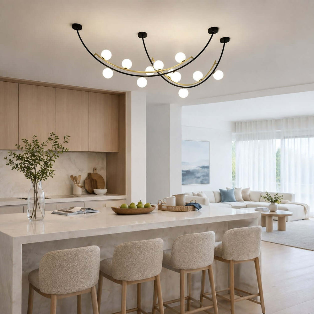 Marella Modern Curved Glass Linear Chandelier for Kitchen Island
