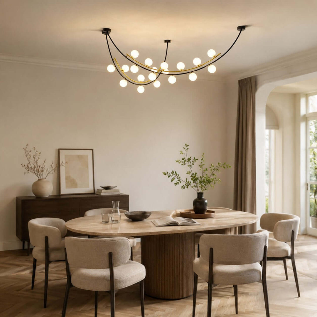 Marella Modern Curved Glass Linear Chandelier for Kitchen Island