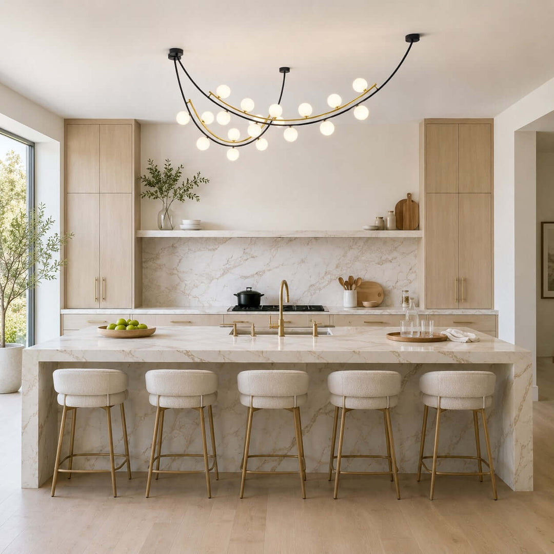 Marella Modern Curved Glass Linear Chandelier for Kitchen Island