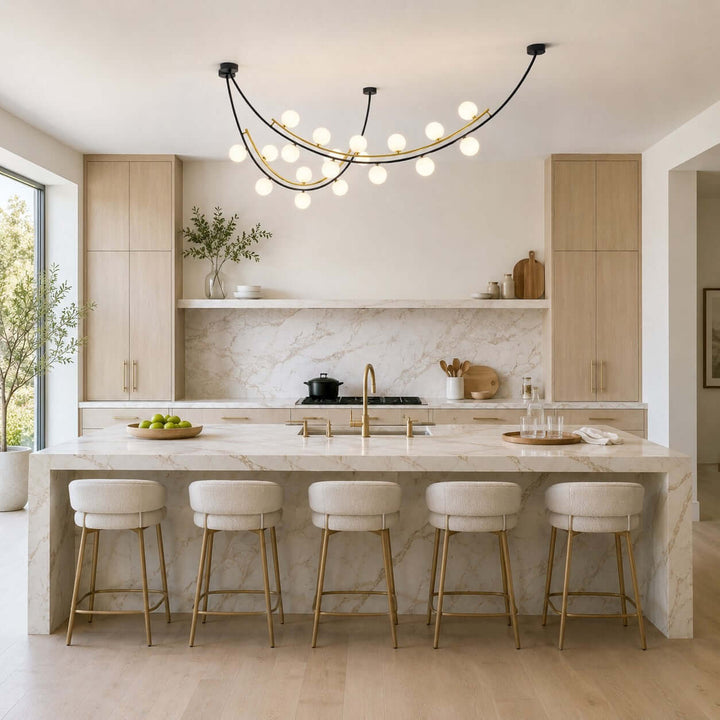 Marella Modern Curved Glass Linear Chandelier for Kitchen Island