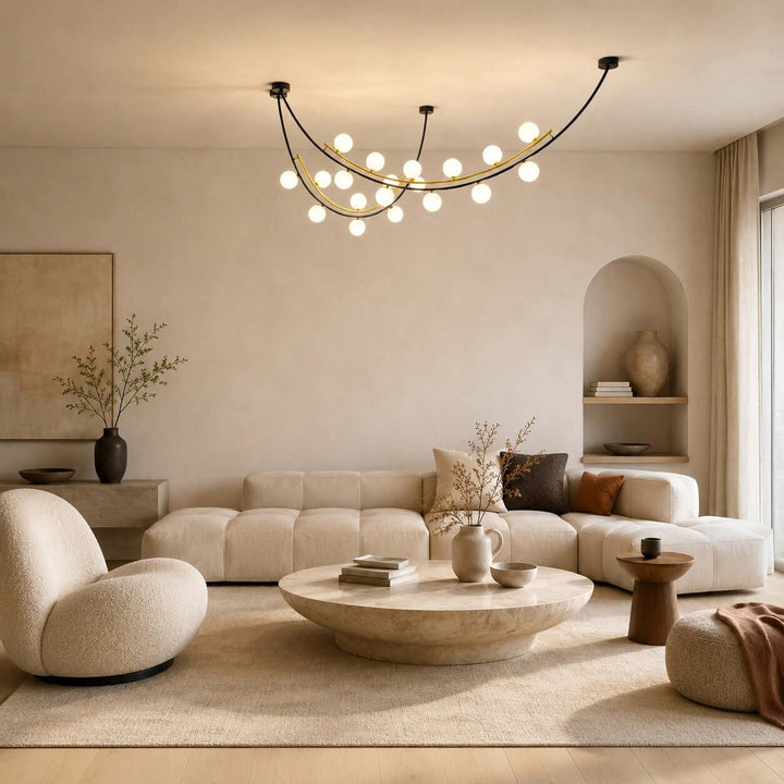 Marella Modern Curved Glass Linear Chandelier for Kitchen Island