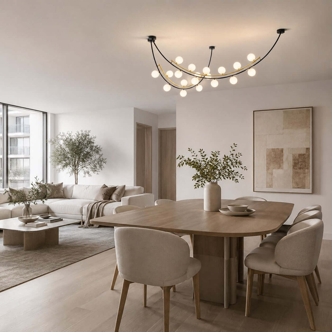 Marella Modern Curved Glass Linear Chandelier for Kitchen Island