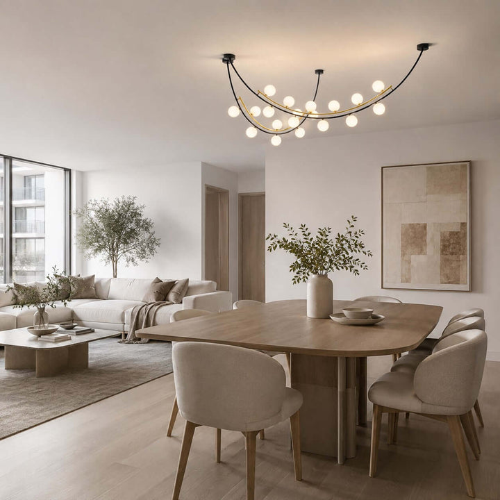 Marella Modern Curved Glass Linear Chandelier for Kitchen Island