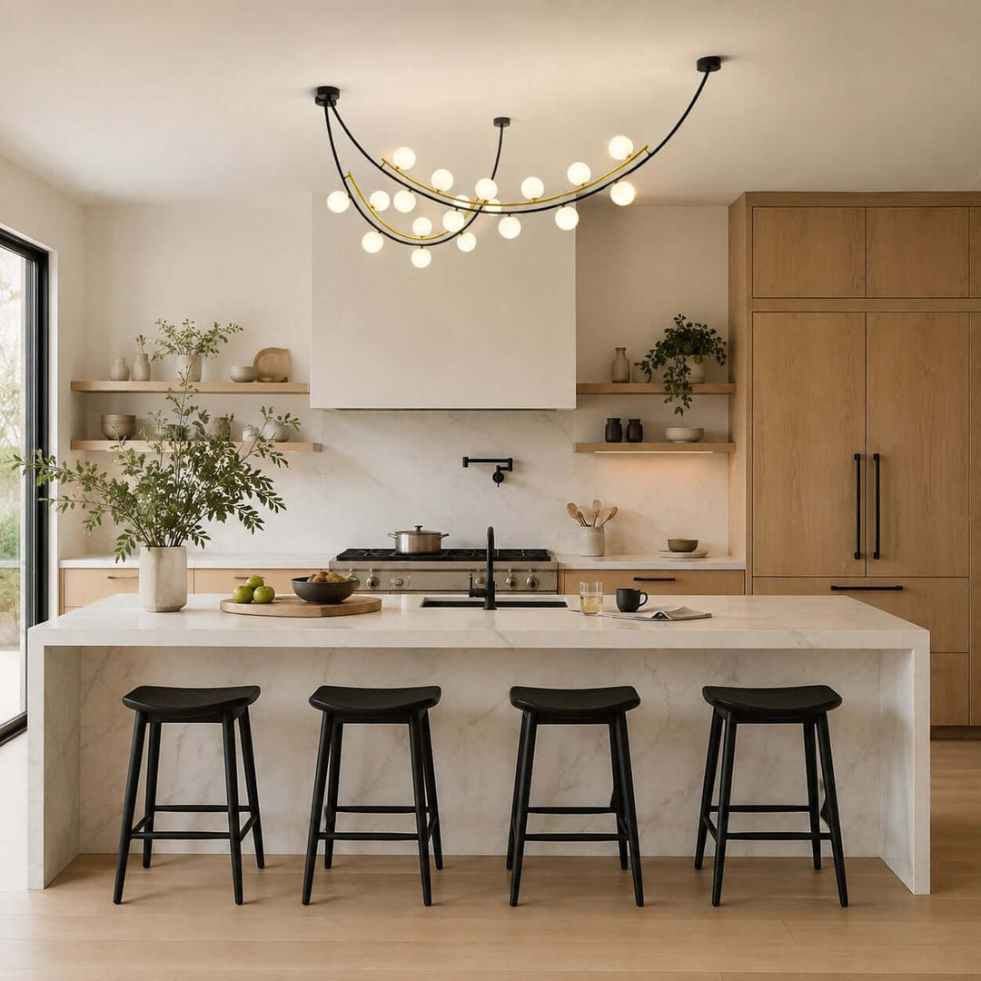 Marella Modern Curved Glass Linear Chandelier for Kitchen Island