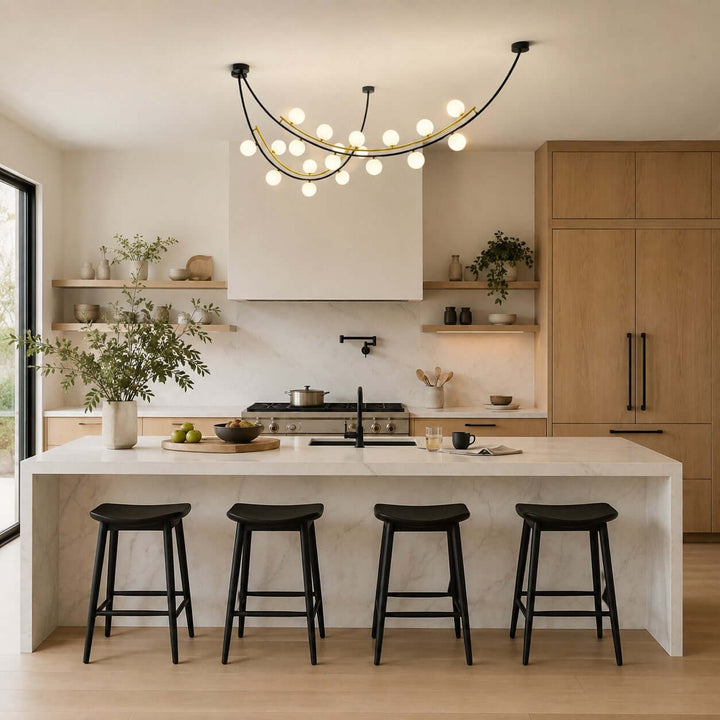 Marella Modern Curved Glass Linear Chandelier for Kitchen Island