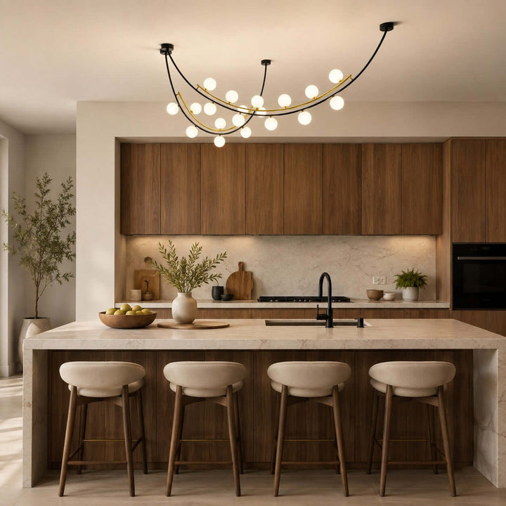 Marella Modern Curved Glass Linear Chandelier for Kitchen Island
