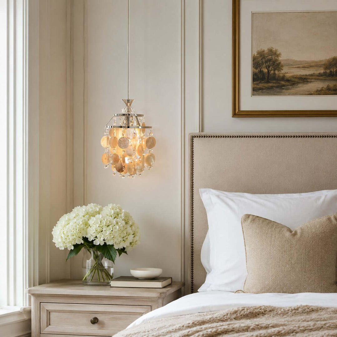 Marielle Shell Pendant Light for Cream French Bedroom Decor Style | Vinlighting