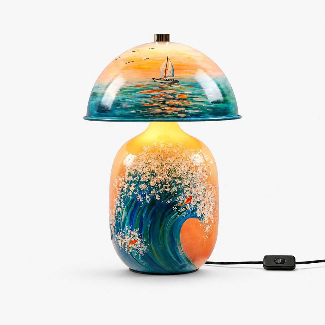 Marin Coastal Ocean Painted Ceramic Table Lamp for Bedroom &amp; Desk