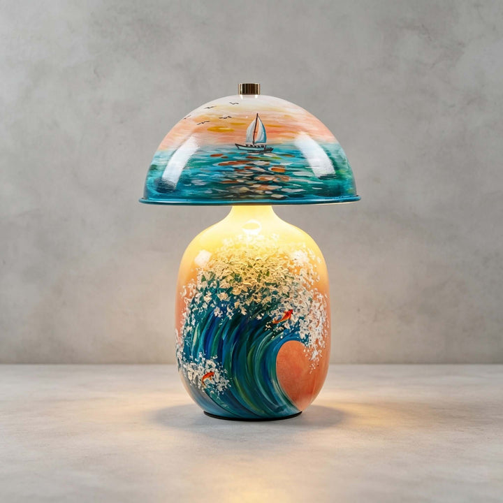 Marin Coastal Ocean Painted Ceramic Table Lamp for Bedroom &amp; Desk