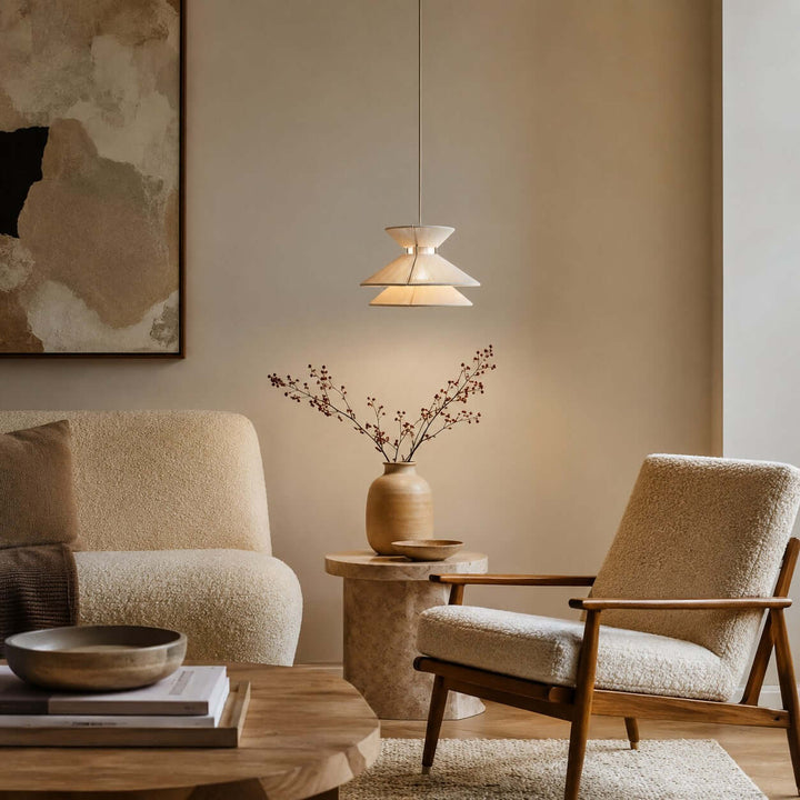 Marlow Minimalist Japandi Pendant Light - Cotton Dining Room Lamp | Vinlighting